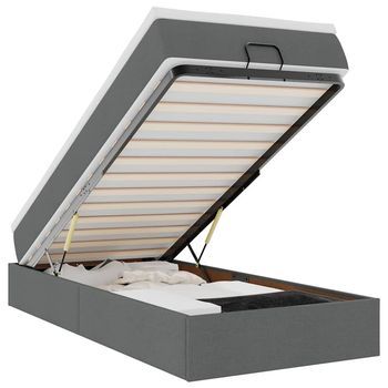 Estructura Cama Otomana Colchón Tela Gris Oscuro 90x200cm Vidaxl