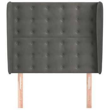 Cabecero Cama Mueble De Dormitorio Con Orejas De Terciopelo Oscuro 83 X 23 X 118/128 Cm Gris M02_0003954