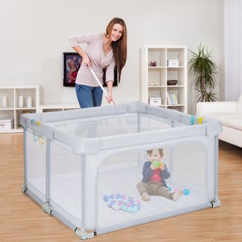 Parque De Juegos Para Bebé Plegable Portátil Con Suelo Dispositivo De Bloqueo Ventosas Antideslizantes 50 Bolas 124x124x70cm Gris Claro