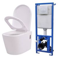 inodoro de pared con cisterna oculta ceramica  blanco vidaxl