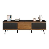 mueble tv bajo 160cm - 3 puertas - mueble de salon - acabados en negro y madera natural