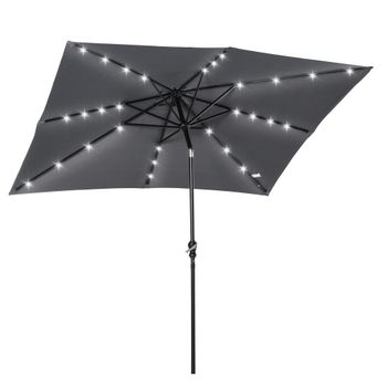 Outsunny Parasol de Terraza 268x205x248 cm con Techo Inclinable 45° Luces LED Solares Anti-UV Impermeable Gris Oscuro   Aosom España