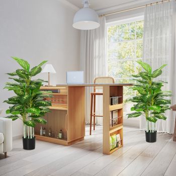 2 Plantas Artificiales De Peva Pe Cemento Homcom Ø17x120 Cm-verde