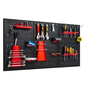 Pared De Herramientas Con 25 Accesorios Para Colgar Sistema De Almacenamiento Surtido De Portaherramientas 3 Paneles Perforados 120 X 60 Cm