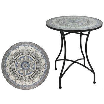 Mesa De Jardín Redonda Mosaico Cerámico Santiago Ø60x71cm