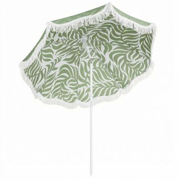 Outsunny Sombrilla de Playa con Flecos Ø180 cm Altura Ajustable Inclinación Anclaje Arena y Bolsa de Transporte UPF30+ Verde