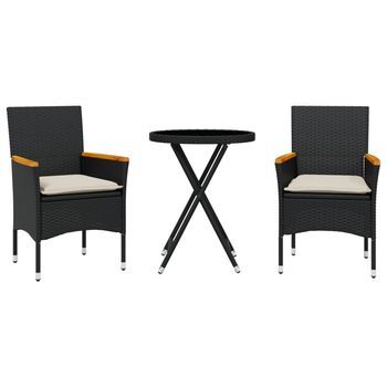 Mesita Y Sillas Con Cojines 3 Uds | Conjunto De Mesa Y Sillas Ratán Sintético Vidrio Negro