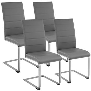 4 sillas de comedor ergonómicas y altas, forma de c, símil cuero gris