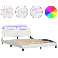 cama doble  cama para adultos  estructura de cama con luces led cuero pe blanco 160x200 cm