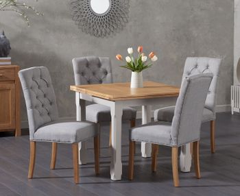 Somerset 90cm Flip Top Oak and Grey Painted Dining Table with Claudia Grey Fabric Chairs - Grey, 2 Chairs