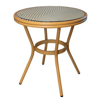 Mesa De Jardín Lyon Ratán Aluminio Y Textilene 70x75cm, Cristal Incluido Eme Mobiliario