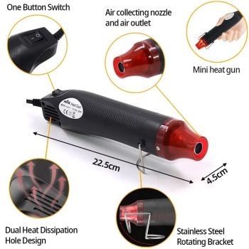 Pistola de Aire Caliente 220/110V, Herramienta Eléctrica de Calor para Bricolaje, Mini Soplador de Temperatura Ajustable para Soldadura y Manualidades con Soporte