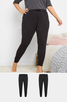 Juego 2 Pantalones Con Puño De Pijama Negros De Algodón
