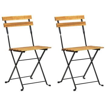 Pack 2 Uds Sillas Plegables De Jardín | Silla De Exterior | Sillón Acero Y Madera Maciza Acacia