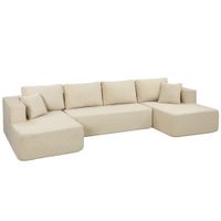 homcom sofa modular en u comprimido 337 cm sofa convertible 4 plazas en terciopelo acanalado asiento amplio crema