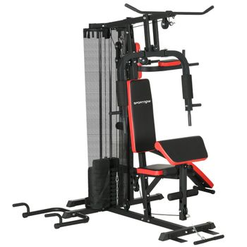 SPORTNOW Multiestación de Musculación con Placas de Peso de 45 kg Carga Max. 110 kg para Entrenamiento 225x175x200 cm Negro   Aosom España