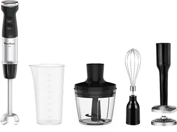 Batidora de mano - Moulinex QuickChef+ DD674810, 4 en 1, 1000 W, Tecnología Powelix, 20 Velocidades, Modo Silencioso, Acces. Incluidos, Acero Inox.