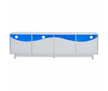 Mueble tv 175x38x51 cm - diseño curvado, puerta de vidrio templado, iluminación led, para salón y dormitorio - blanco