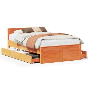 Cama Con Cabecero Sin Colchón Madera Maciza Marrón 135x190 Cm Vidaxl