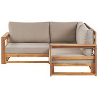 sofa esquinero 2 plazas de madera de acacia certificada marron claro cojines timor ii