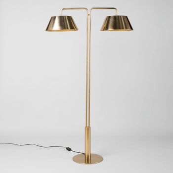 Lámpara de pie con dos pantallas de acero dorado, 165 cm