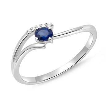 14 quilates anillo de oro blanco con 5 diamantes y zafiro