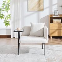 sillon con mesa auxiliar - mueble para salon - chenilla y metal - beige 86x72x71cm