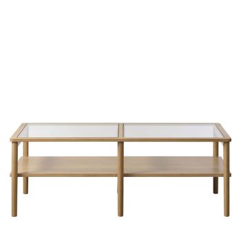 Mesa de centro de vidrio templado y madera 120x60cm - madera clara