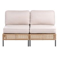 sofa de exterior de ratan sintetico 2 plazas estructura de metal cojines para el respaldo y el asiento olefina repelente al agua sin reposabrazos beige claro omegana