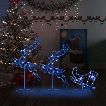 Reno Trineo Volando Navidad Acrílico Azul 260x21x87cm