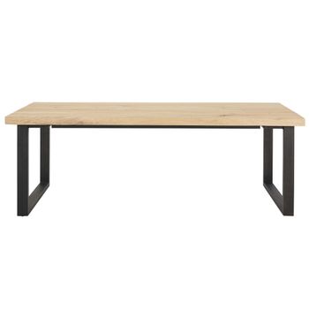 Mesa de comedor de roble macizo y acero negro de 220 cm