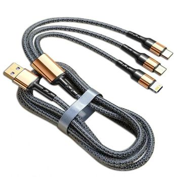 Cable USB-A a Type-C/iP/Micro de 5A para carga rápida y transmisión de datos con núcleo de cobre puro de 1,2 m/2 m de la