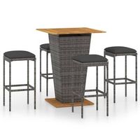 set de bar de jardin 5 piezasrmesa y sillasrmesa y taburetes altos y cojines ratan pe gris