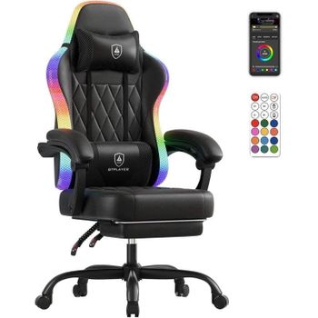 Silla Gaming GTPLAYER con Luz LED RGB, Reposapiés y Control Remoto