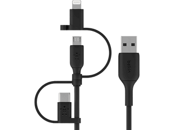 Cable USB - Belkin Universal 3 en 1, USB-A, USB-C, Micro-USB, Lightning, 1 m, Negro