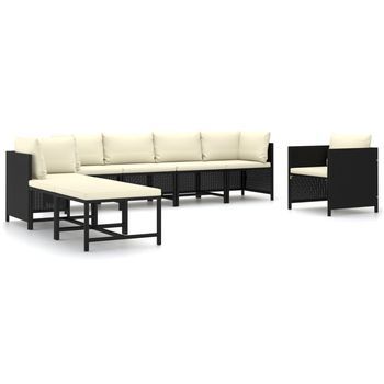 Set De Muebles De Jardín 8 Piezas Y Cojines Ratán Sintético Negro