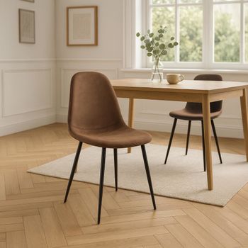 Silla con patas de metal y asiento en simil cuero vintage marrón