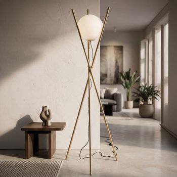 Lámpara de pie de metal dorado con esfera de cristal ø 55x155 cm