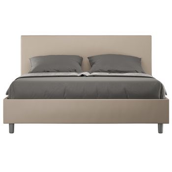 Cama De Matrimonio 160x200 Cm Polipiel Marrón Adelyne Con Somier Y Arcón-color Beige Claro-ropa De Cama 200x200 Cm-opción Con Base Y Sin Caja