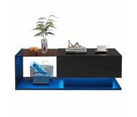 mesa de centro 100 x 50 x 32 cm  cristal cajon y led  negro brillante