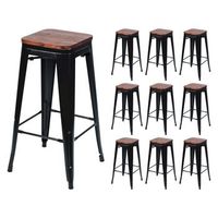 pack 10 taburetes medios industriales apilables de acero y madera 43x43x76cm thinia home
