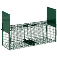 outsunny trampa para animales con 2 puertas jaula de captura metalica con asa para conejos visones pequenos 80x25x30 cm verde oscuro   aosom espana
