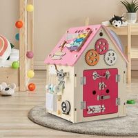 casita infantil de madera con juegos sensoriales y espacio de almacenamiento para ninos a partir de 3 anos rosa