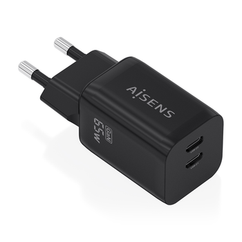 AISENS Cargador GaN 65W 2xUSB C PD3 0 QC4 0 Negro