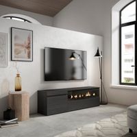 mueble tv efecto madera negro 150x35x45cm chimenea efecto fuego
