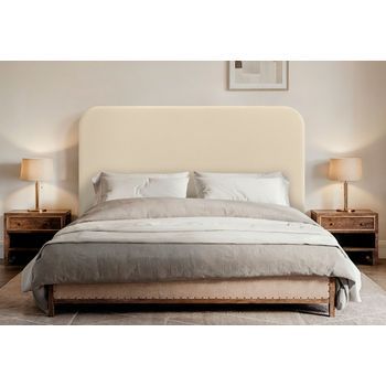 Dhome Cabecero Vainilla Curvo Con Patas Tapizado En Polipiel 90cm Altura 125cm Para Pared Acústico Absorbente Cama Dormitorio (vainilla, 90cm)