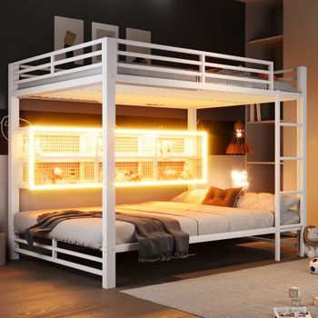 Litera Metálica Blanca De 140 X 200 Cm Con Seis Armarios Y Luz Led