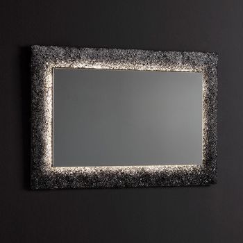 Espejo Reversible Con Marco Negro De Vidrio Fundido Y Grava 90 X 62 Cm
