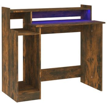 Escritorio Con Led Madera Ingeniería Roble Ahumado 97x45x90 Cm Vidaxl