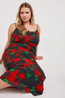 yours london vestido de tirantes negro de rosas rojas mujer curvy y tallas grandes yours london